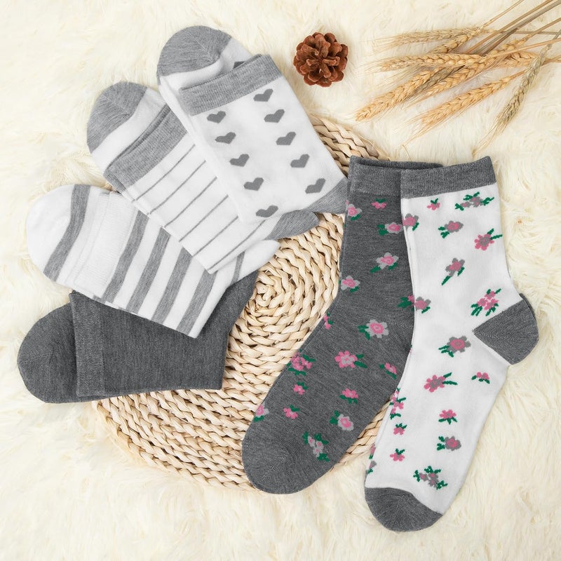 Socksfad Store 6 Pairs Cotton Crew Socks for Women, Breathable Novelty Funny Striped Dot Casual Cute Calf Socks Size 6-12 - Image 2